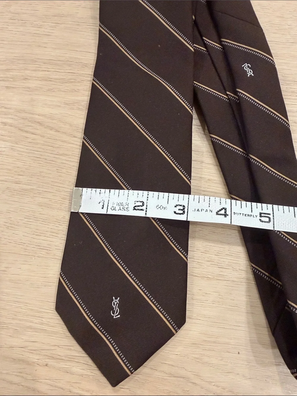 Yves Saint Laurent Brown Diagonal Stripe Silk Tie